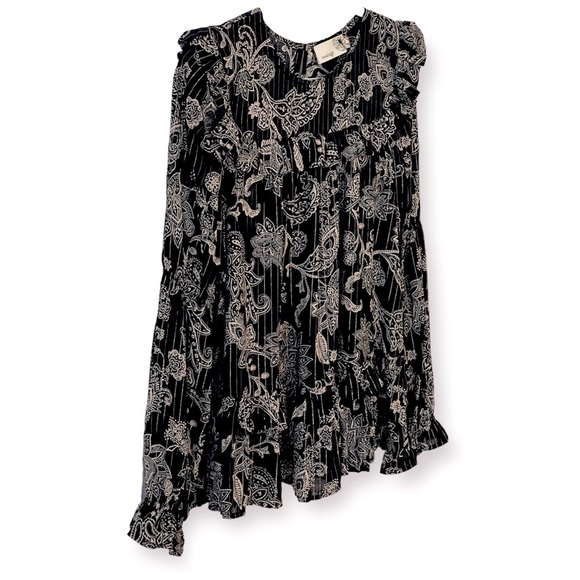 NEW Blouse Boho Tiered Ruffle Hem Swing Long Sleeves Crew Neck Elastic Cuffs - Picture 4 of 16